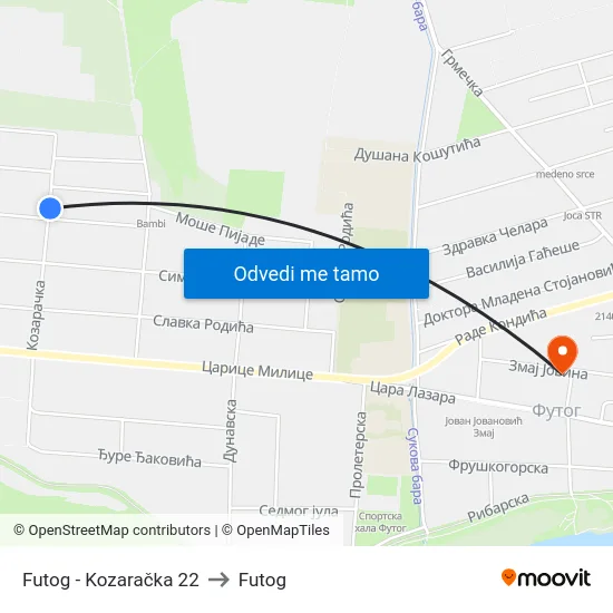 Futog - Kozaračka 22 to Futog map