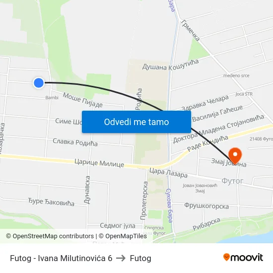 Futog - Ivana Milutinovića 6 to Futog map