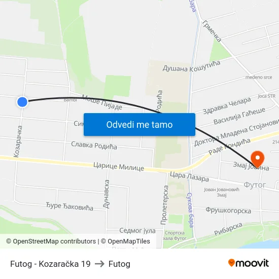 Futog - Kozaračka 19 to Futog map