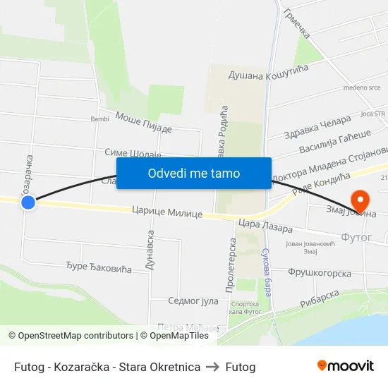 Futog - Kozaračka - Stara Okretnica to Futog map