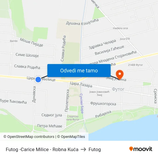 Futog -Carice Milice - Robna Kuća to Futog map