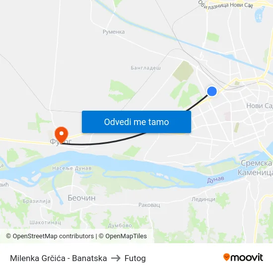 Milenka Grčića - Banatska to Futog map