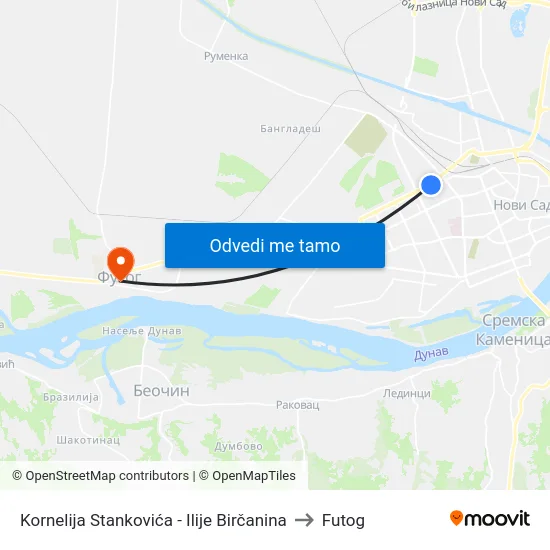 Kornelija Stankovića - Ilije Birčanina to Futog map