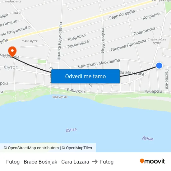 Futog - Braće Bošnjak - Cara Lazara to Futog map