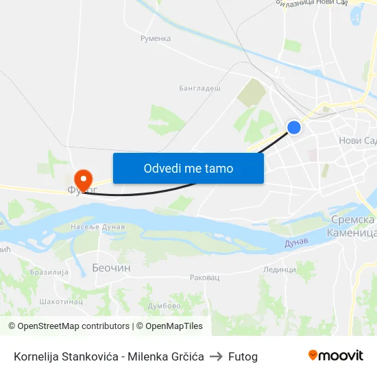 Kornelija Stankovića - Milenka Grčića to Futog map