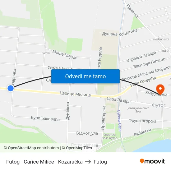 Futog - Carice Milice - Kozaračka to Futog map