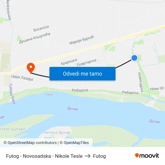 Futog - Novosadska - Nikole Tesle to Futog map