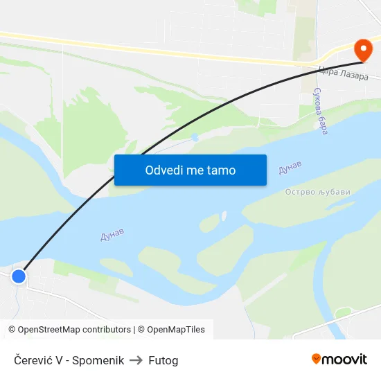 Čerević V - Spomenik to Futog map