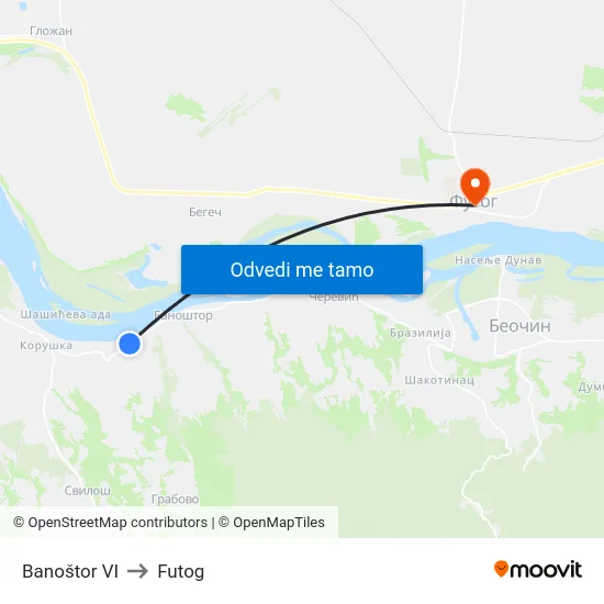 Banoštor VI to Futog map