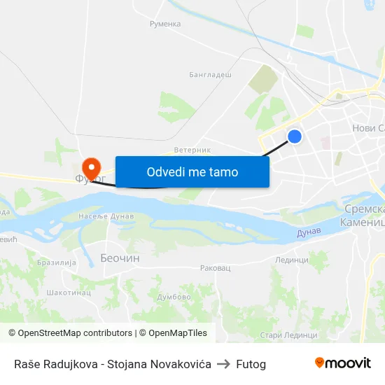 Raše Radujkova - Stojana Novakovića to Futog map