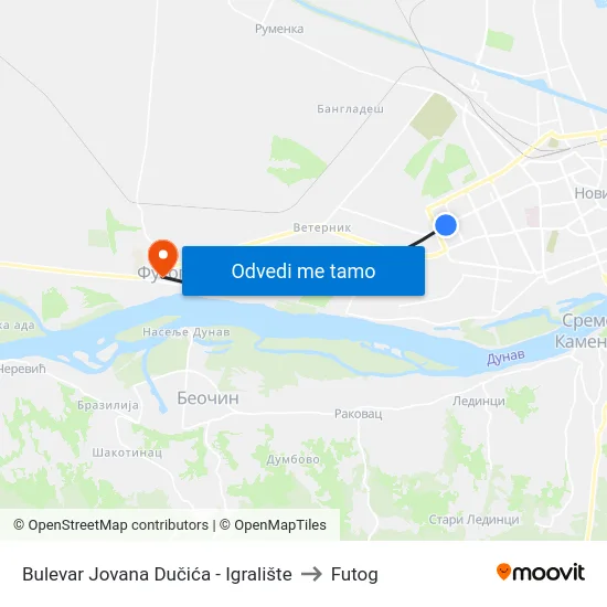 Bulevar Jovana Dučića - Igralište to Futog map