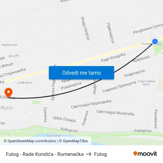 Futog - Rade Kondića - Rumenačka to Futog map