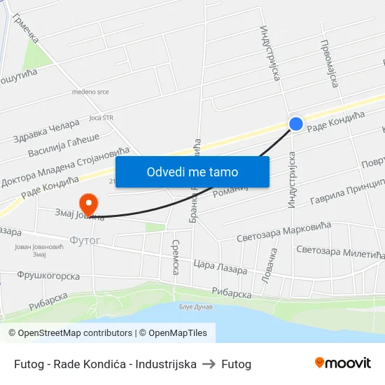 Futog - Rade Kondića - Industrijska to Futog map