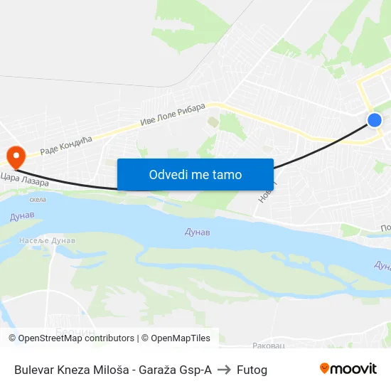 Bulevar Kneza Miloša - Garaža Gsp-A to Futog map