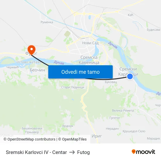 Sremski Karlovci IV - Centar to Futog map