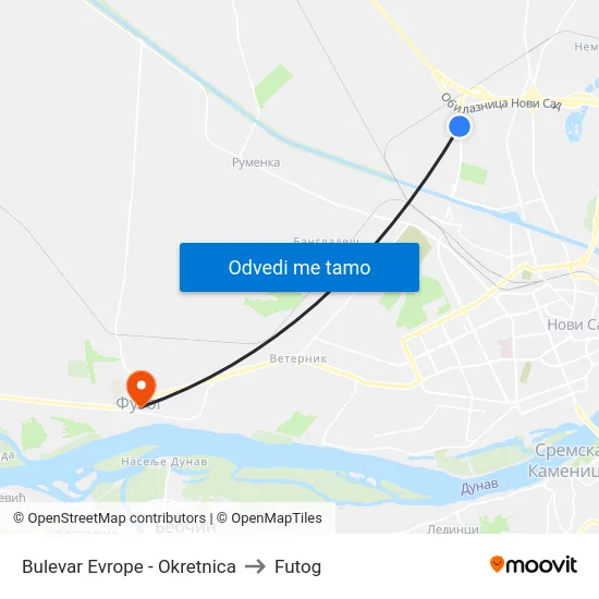 Bulevar Evrope - Okretnica to Futog map