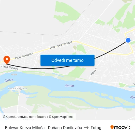 Bulevar Kneza Miloša - Dušana Danilovića to Futog map
