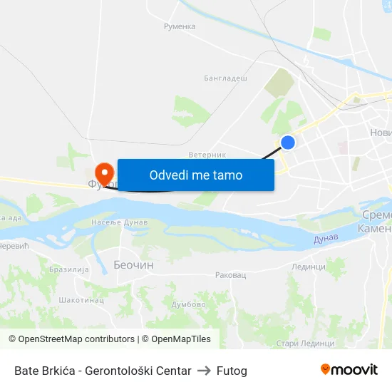 Bate Brkića - Gerontološki Centar to Futog map