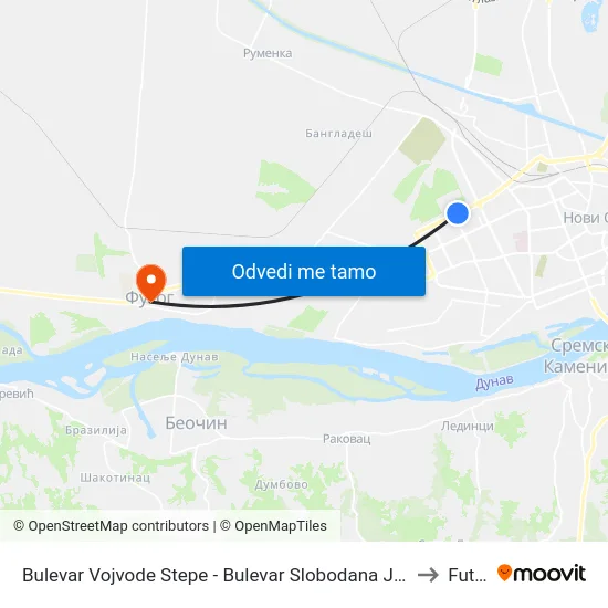 Bulevar Vojvode Stepe - Bulevar Slobodana Jovanovića to Futog map