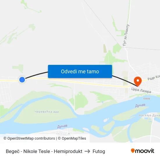 Begeč - Nikole Tesle - Hemiprodukt to Futog map