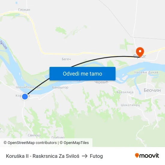 Koruška II - Raskrsnica Za Sviloš to Futog map