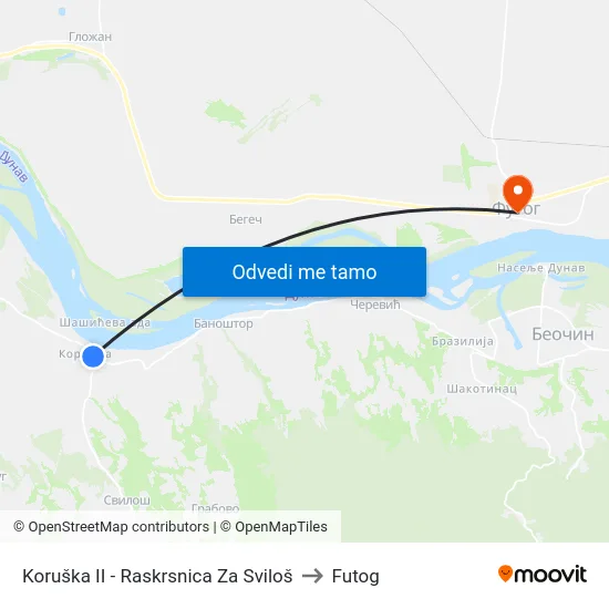 Koruška II - Raskrsnica Za Sviloš to Futog map