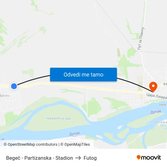 Begeč - Partizanska - Stadion to Futog map