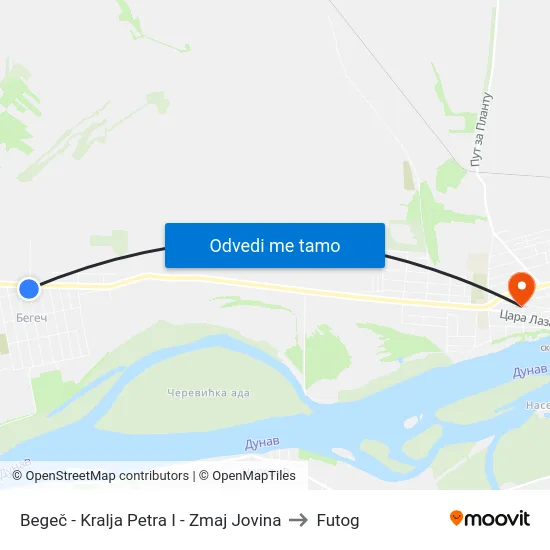 Begeč - Kralja Petra I - Zmaj Jovina to Futog map
