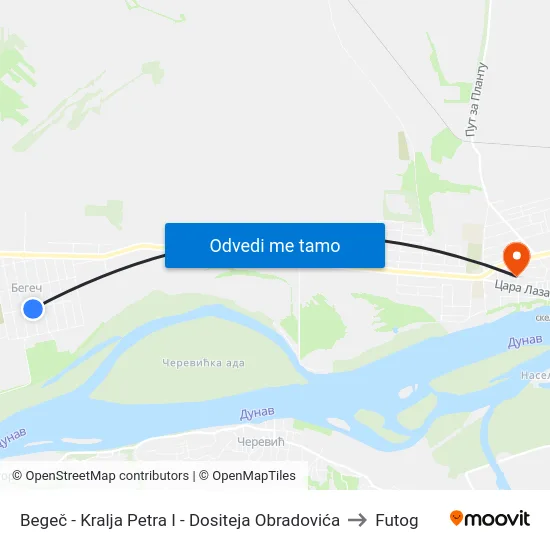 Begeč - Kralja Petra I - Dositeja Obradovića to Futog map