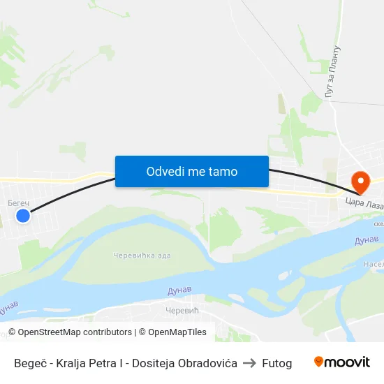 Begeč - Kralja Petra I - Dositeja Obradovića to Futog map