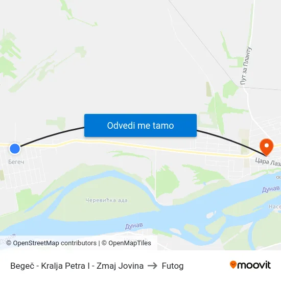 Begeč - Kralja Petra I - Zmaj Jovina to Futog map