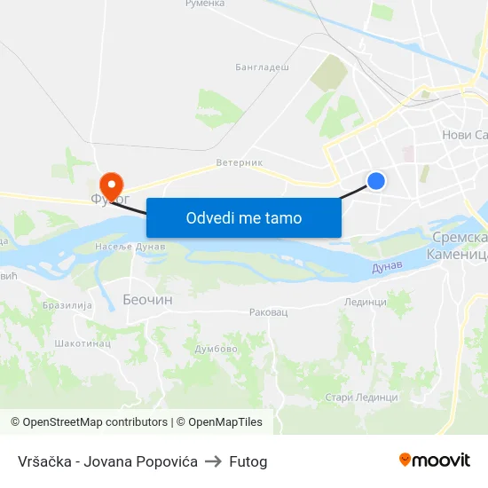 Vršačka - Jovana Popovića to Futog map