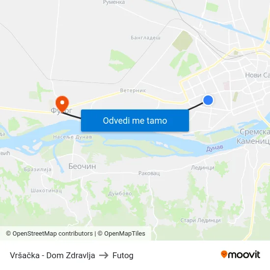Vršačka - Dom Zdravlja to Futog map