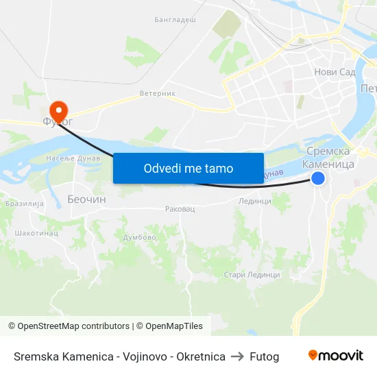 Sremska Kamenica - Vojinovo - Okretnica to Futog map