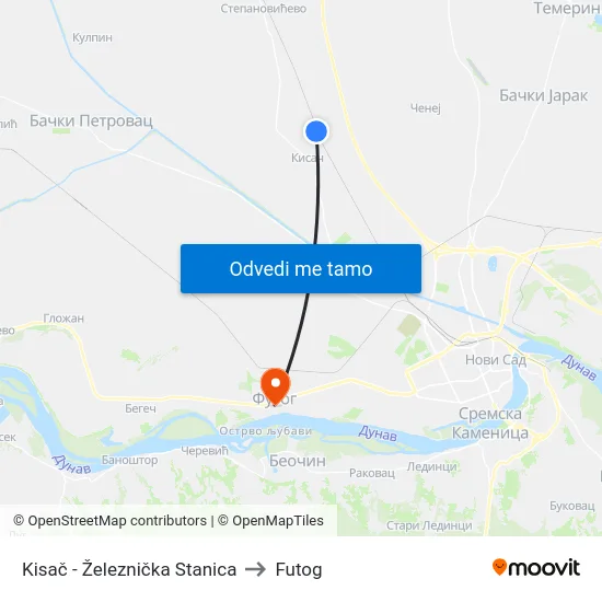 Kisač - Železnička Stanica to Futog map
