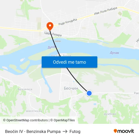 Beočin IV - Benzinska Pumpa to Futog map