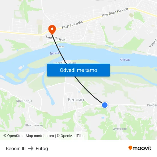 Beočin III to Futog map