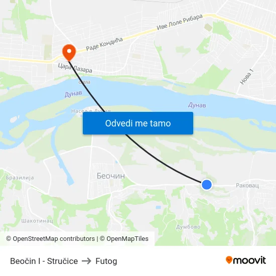 Beočin I - Stručice to Futog map