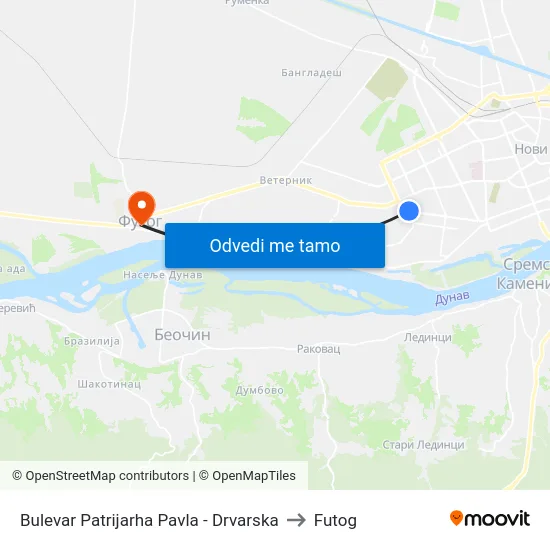 Bulevar Patrijarha Pavla - Drvarska to Futog map