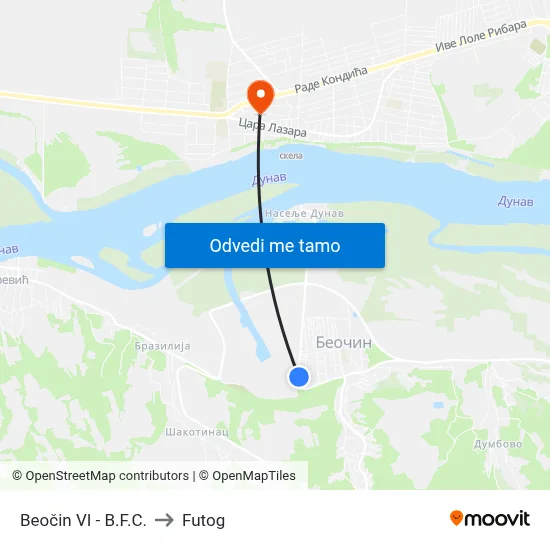 Beočin VI - B.F.C. to Futog map