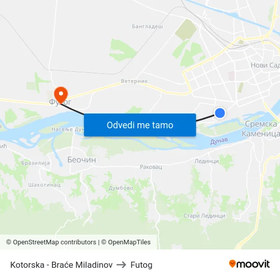 Kotorska - Braće Miladinov to Futog map
