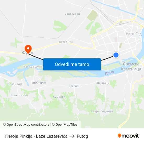 Heroja Pinkija - Laze Lazarevića to Futog map
