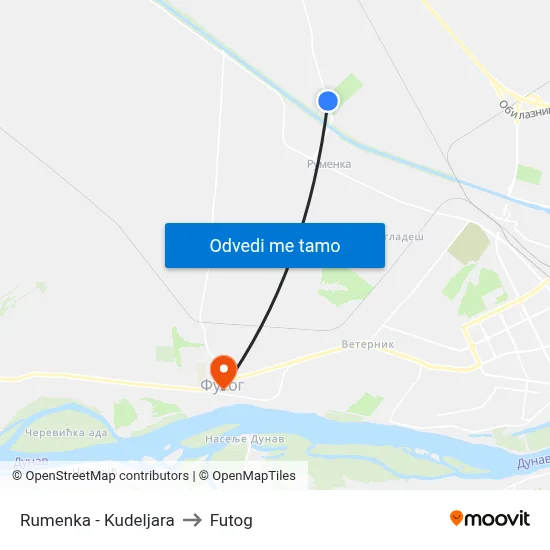 Rumenka - Kudeljara to Futog map