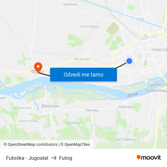 Futoška - Jugoalat to Futog map