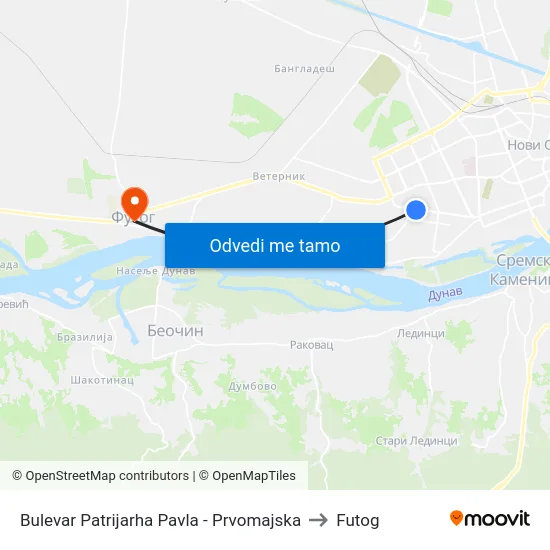 Bulevar Patrijarha Pavla - Prvomajska to Futog map