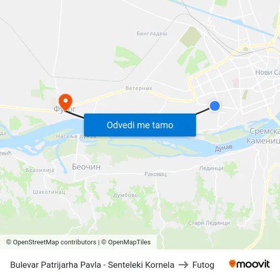 Bulevar Patrijarha Pavla - Senteleki Kornela to Futog map