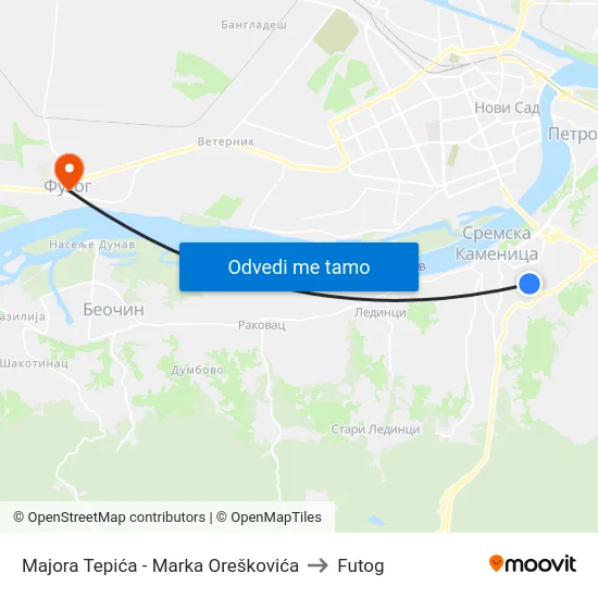 Majora Tepića - Marka Oreškovića to Futog map