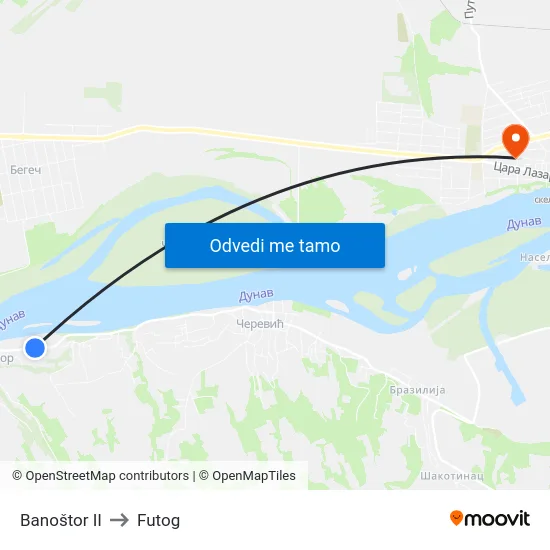 Banoštor II to Futog map