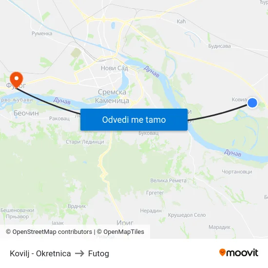 Kovilj - Okretnica to Futog map