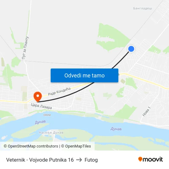 Veternik - Vojvode Putnika 16 to Futog map